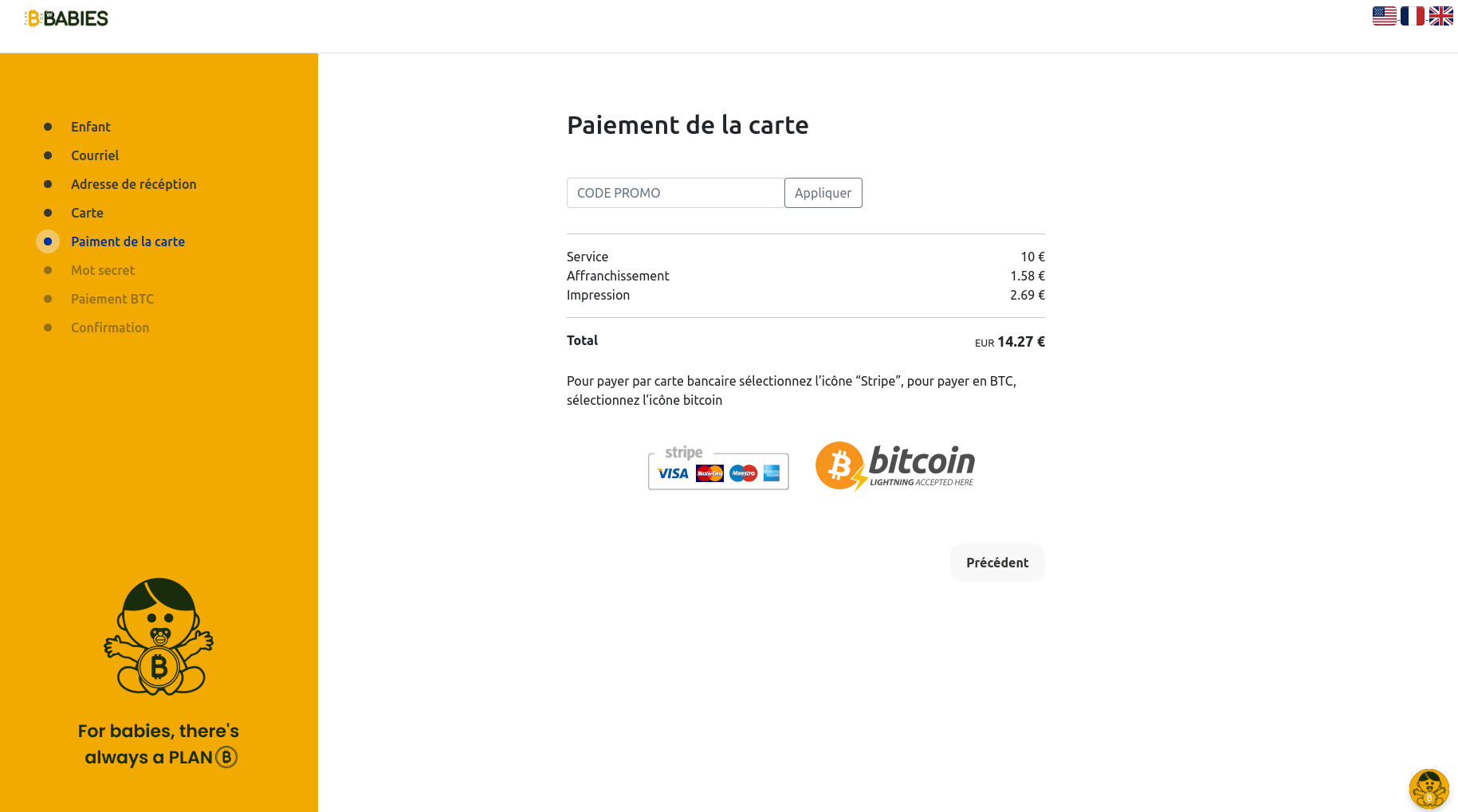 Paiement de la carte